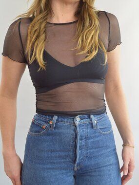 the great eros canova baby tee in black mesh size small